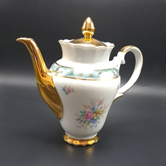 Vintage Bavaria Porcelain Teapot Gold Trim Floral Design - Picture 3 of 16